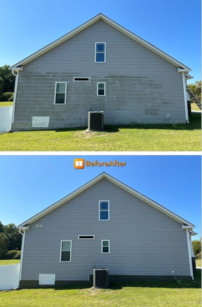 Before and after algae removal from Buffalo home exterior