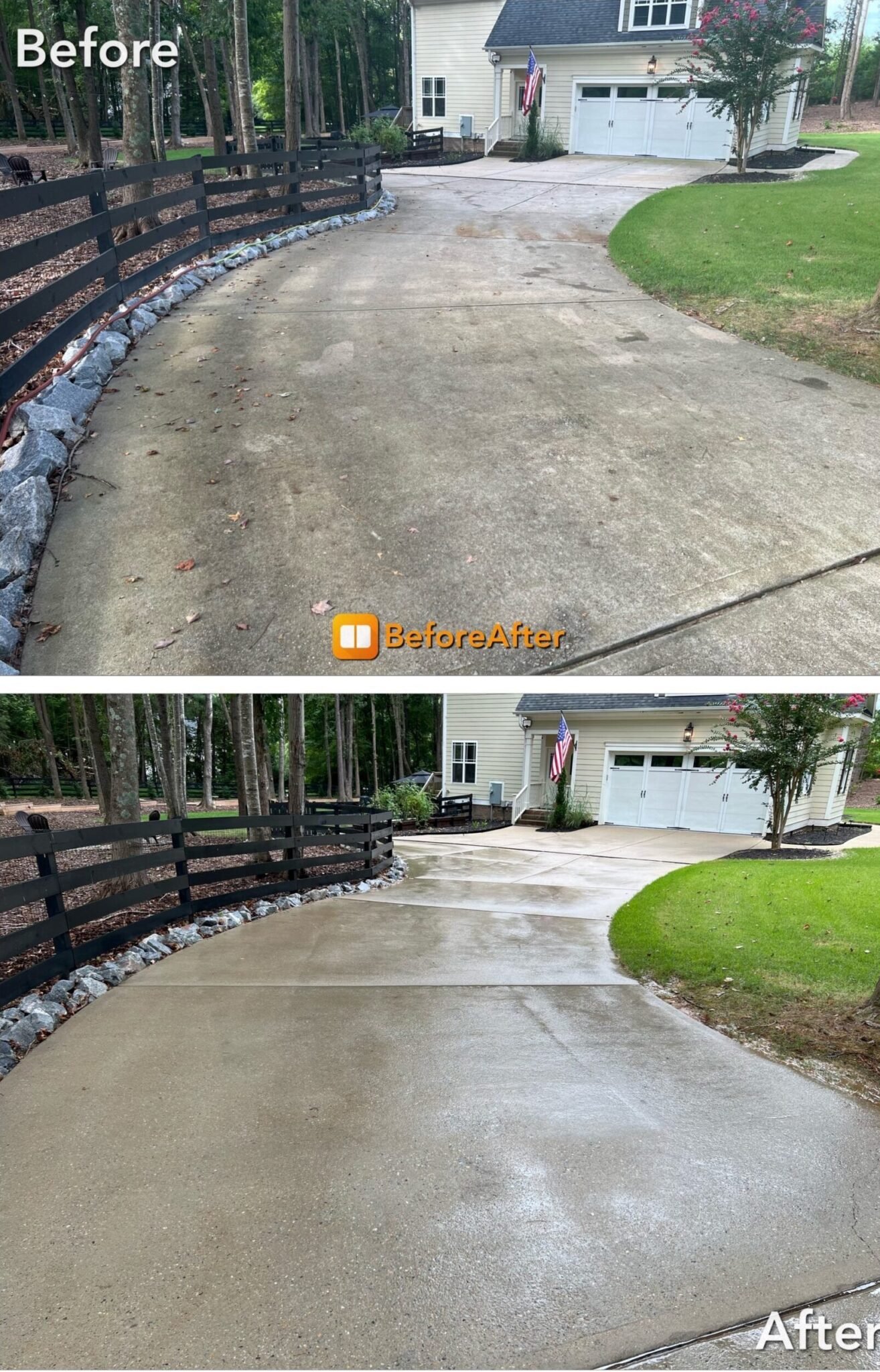Before and after driveway pressure washing in Buffalo NY