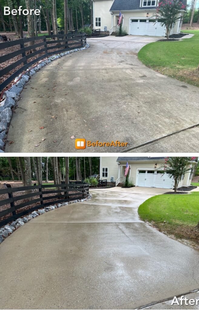 Before and after driveway pressure washing in Buffalo NY