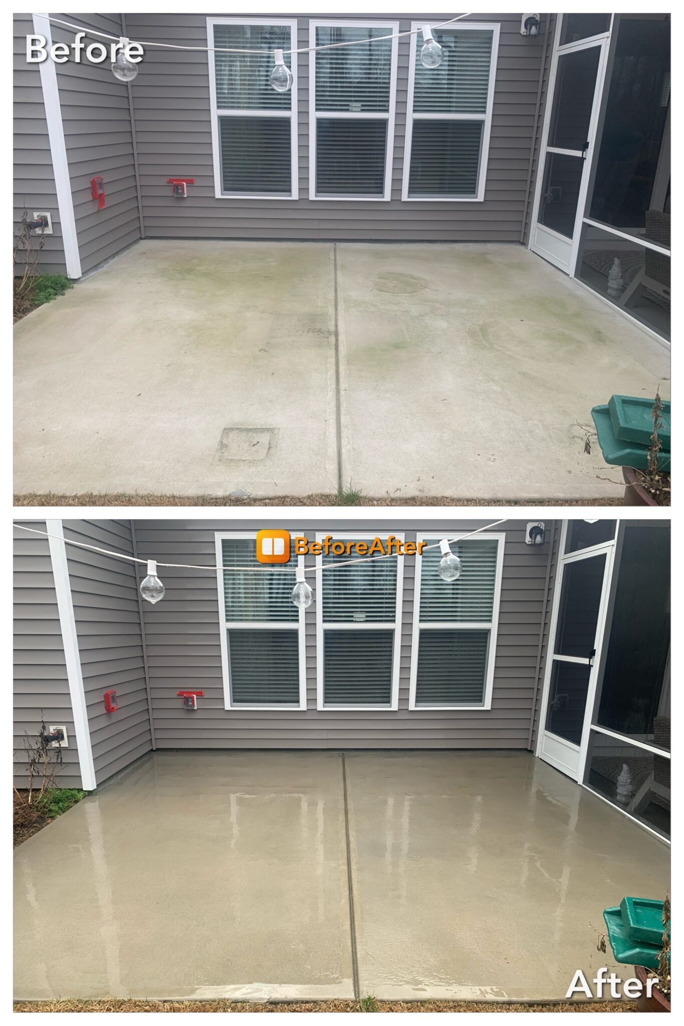 Before and after patio pressure washing in Buffalo NY