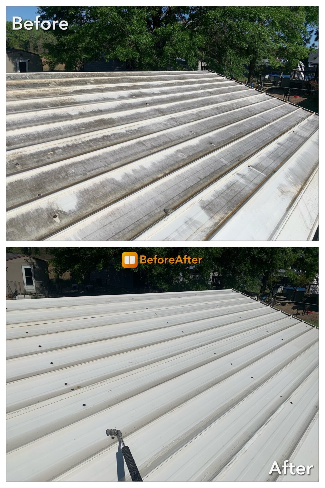 Before and after roof soft washing in Buffalo NY