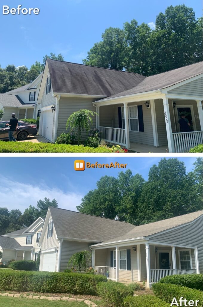 Before and after roof cleaning results in Buffalo NY
