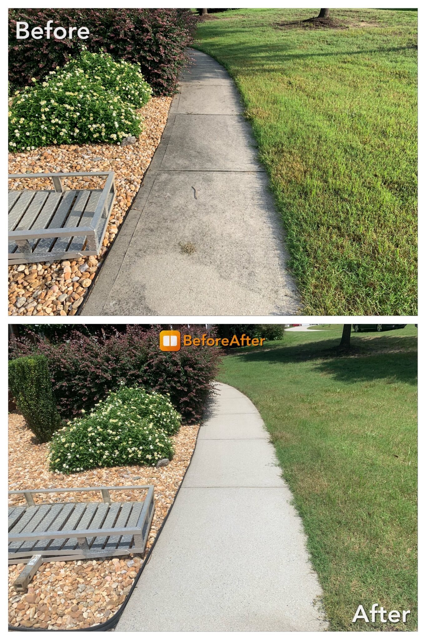 Before and after sidewalk pressure washing in Buffalo NY