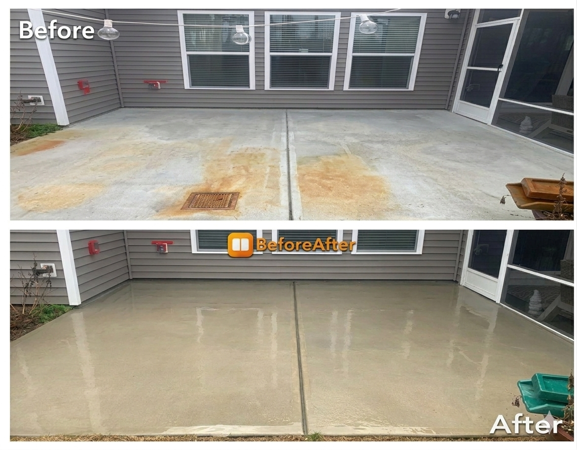 Rust removal before and after comparison from pressure washing service